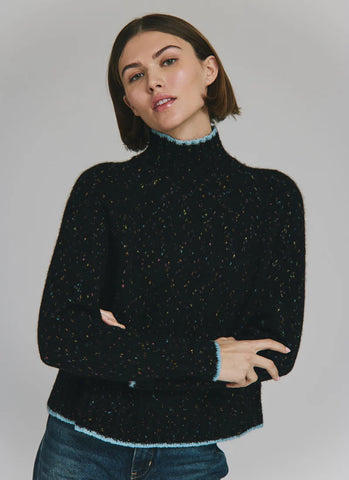 Tipped Tweed Mock W/ Rib Raglan Detail