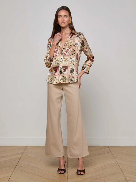 Dani Silk Blouse - Tan Multi Western Cards