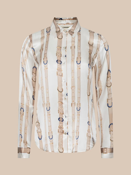 Tyler Silk Shirt - Ecru Multi Stud Belt Stripe