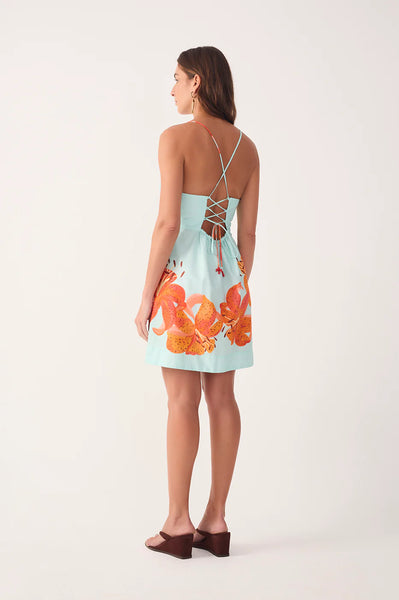 Blue Lírios Straight Neck Mini Dress