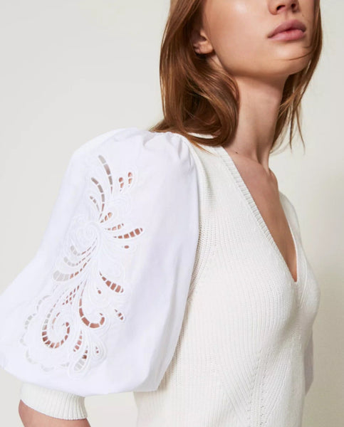 Knit Top With Embroidered Sleeve