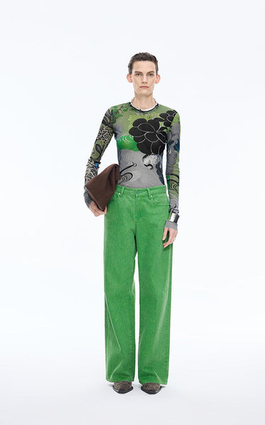 Oriental Print Second Skin Top- JNBY