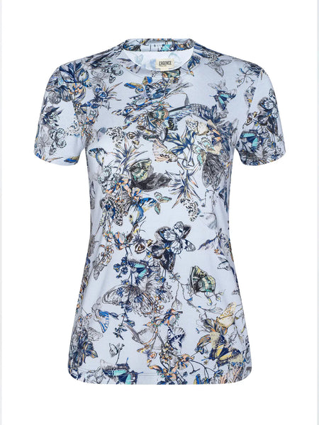 Ressi Fitted Tee - Grey Multi Watercolour Butterfly