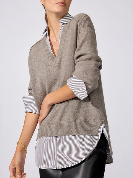 V-Neck Printed Layover Pullover