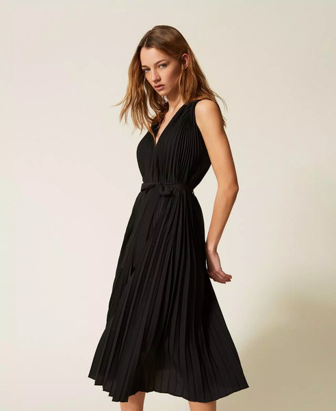 Crêpe de Chine and Poplin Long Dress