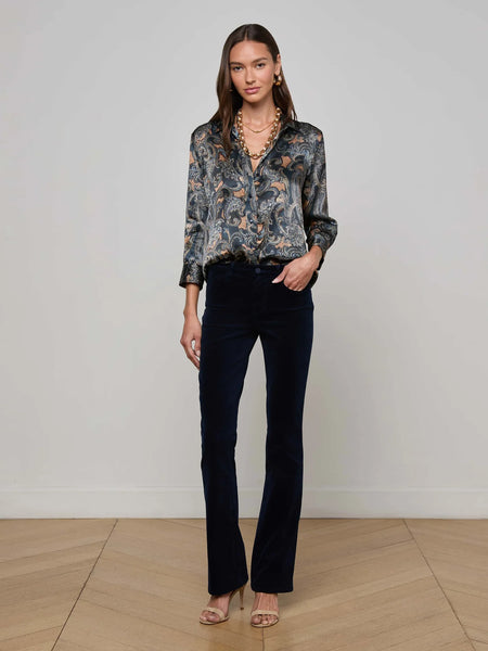 Dani Silk Blouse - Midnight Multi Etched Paisley