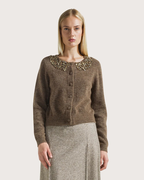 Wool Blend Cardigan with Jewelled Embellishments