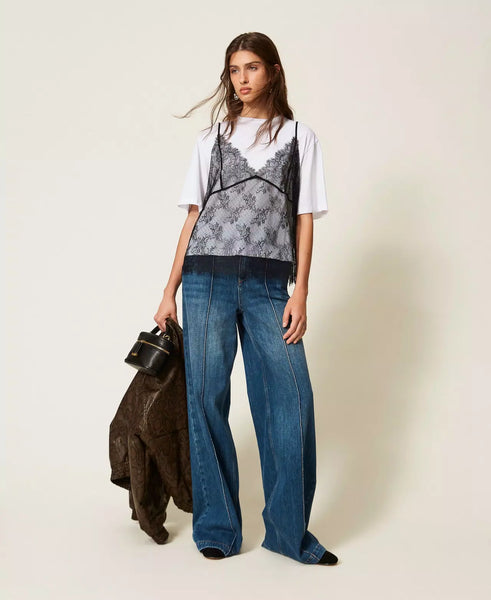 Crew Neck Tee and Lace Top