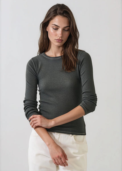 Vintage Wash Pima Long Sleeve Cotton Stretch Ribbed Tee