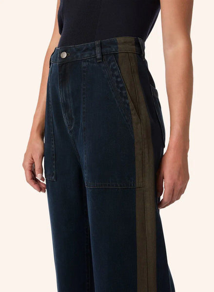Denim Trousers with Coated Stripes