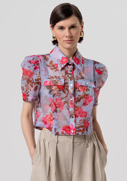 Cropped Shirt with Floral Pattern