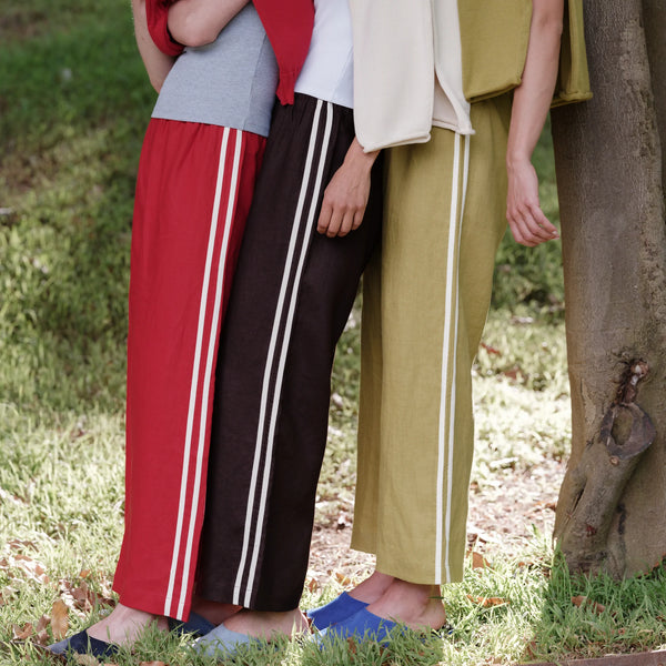Linnen Cropped Striped Pant Red