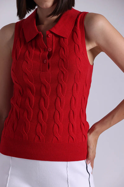Cotton Sleeveless Cable Polo