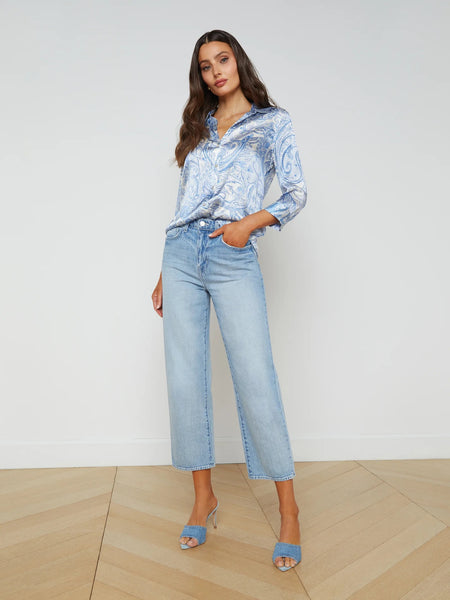 Dani Silk Blouse - Ivory & Blue Paisley