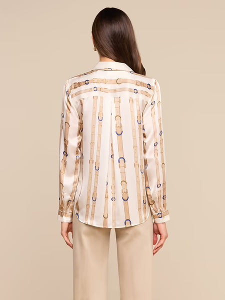 Tyler Silk Shirt - Ecru Multi Stud Belt Stripe