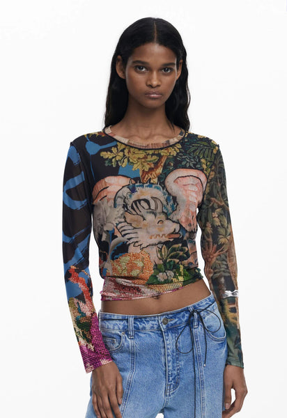 Dragon Print Sheer Top