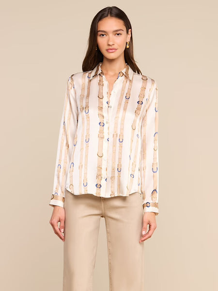 Tyler Silk Shirt - Ecru Multi Stud Belt Stripe