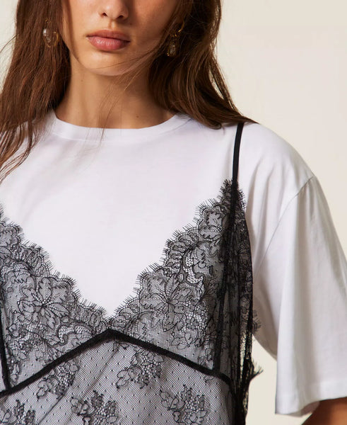 Crew Neck Tee and Lace Top