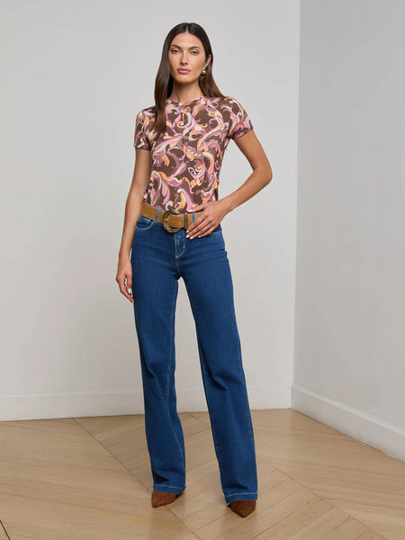 Ressi Fitted Tee - Pink/Brown Abstract Paisley