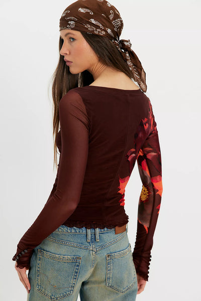Lily Printed Boat Neck Long Sleeve Top
