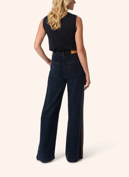 Denim Trousers with Coated Stripes