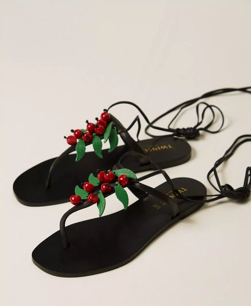 Leather Thong Sandals with Cherries