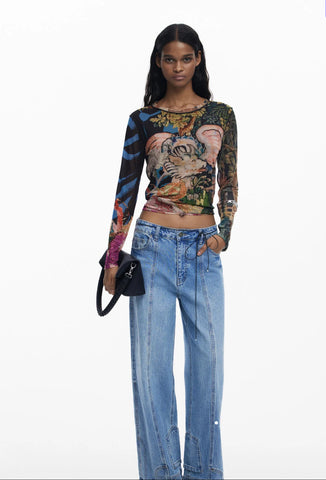 Dragon Print Sheer Top
