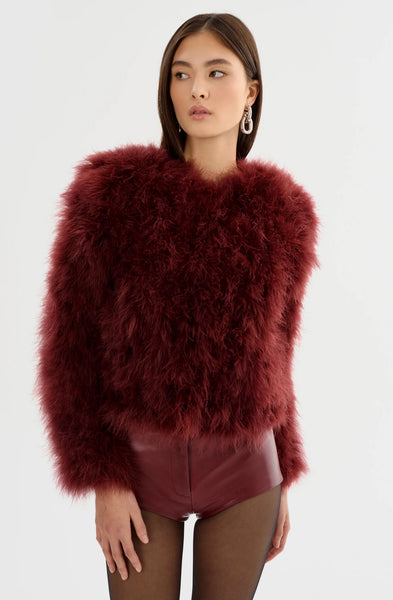 Dora Feather Jacket in Burgundy