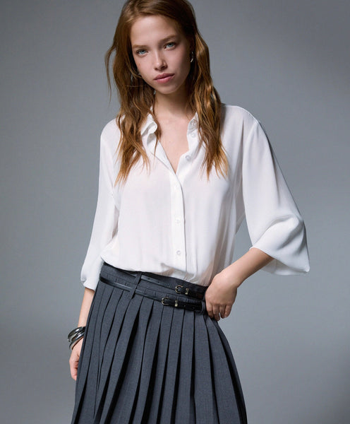 Double Belted Pleated Skirt