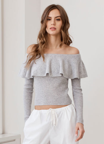 Rib Off the Shoulder Ruffle Top