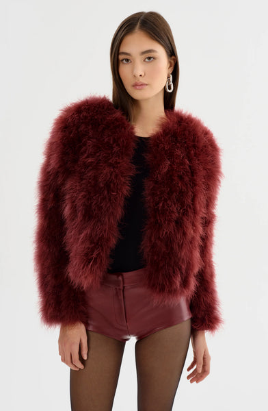 Dora Feather Jacket in Burgundy