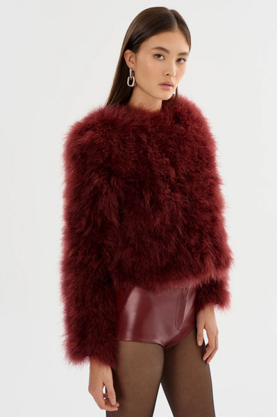 Dora Feather Jacket in Burgundy