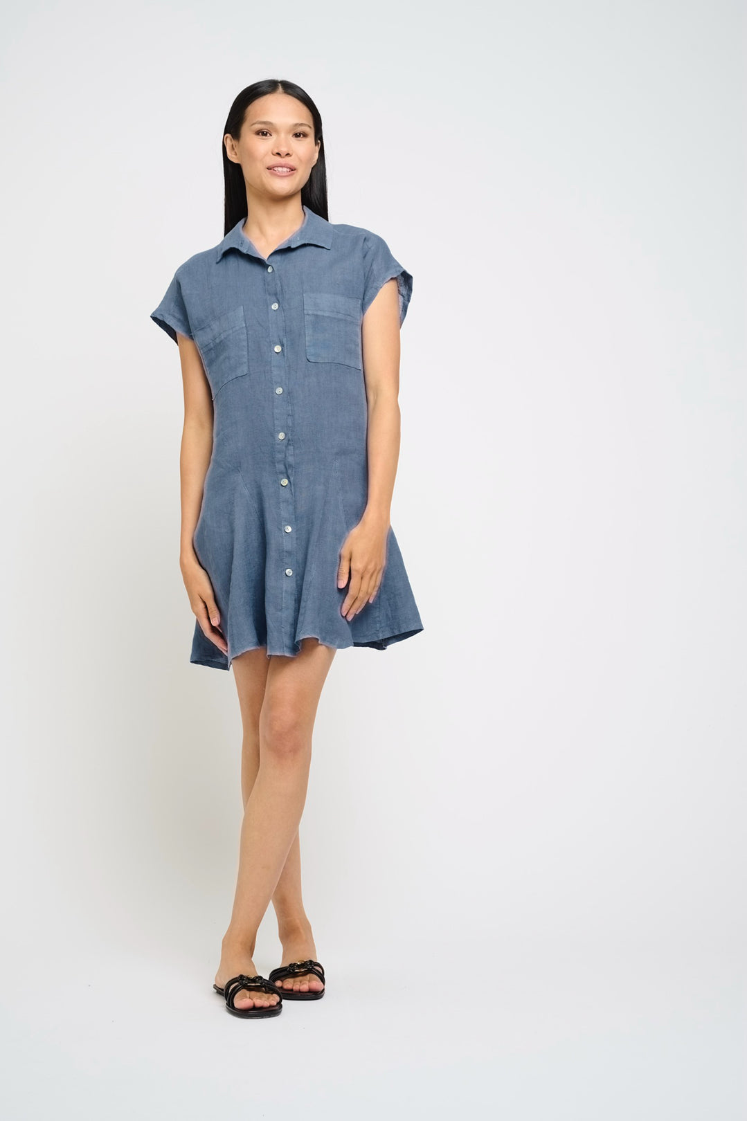 Flared Linen Shirt Dress