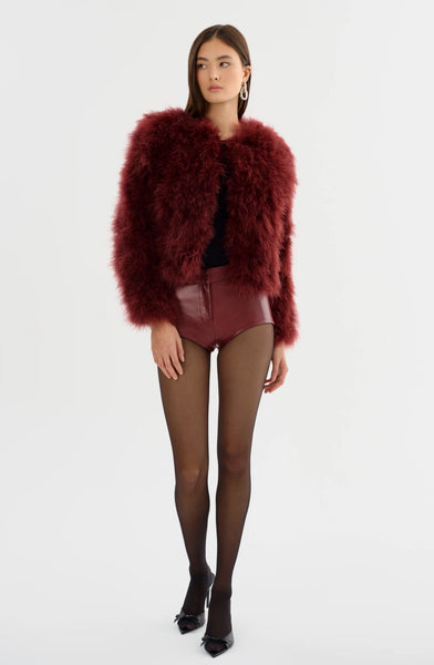 Dora Feather Jacket in Burgundy