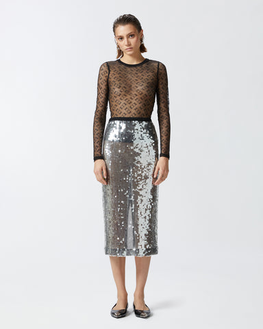 Sequin Mesh Pencil Skirt