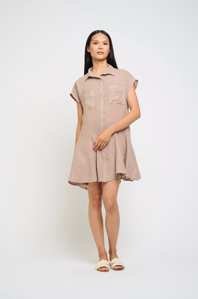 Flared Linen Shirt Dress