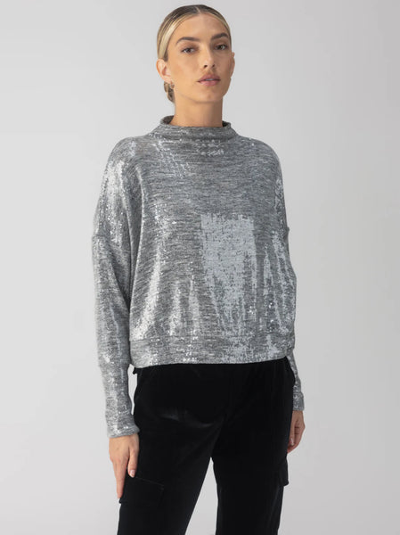 sequin Funnel Neck Top