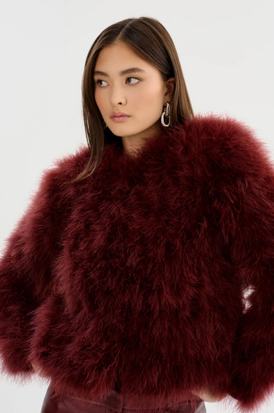 Dora Feather Jacket in Burgundy