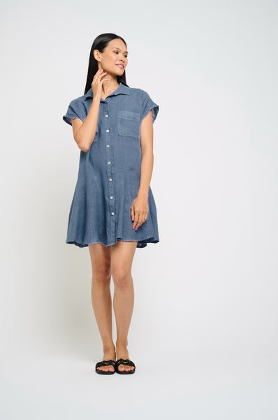 Flared Linen Shirt Dress