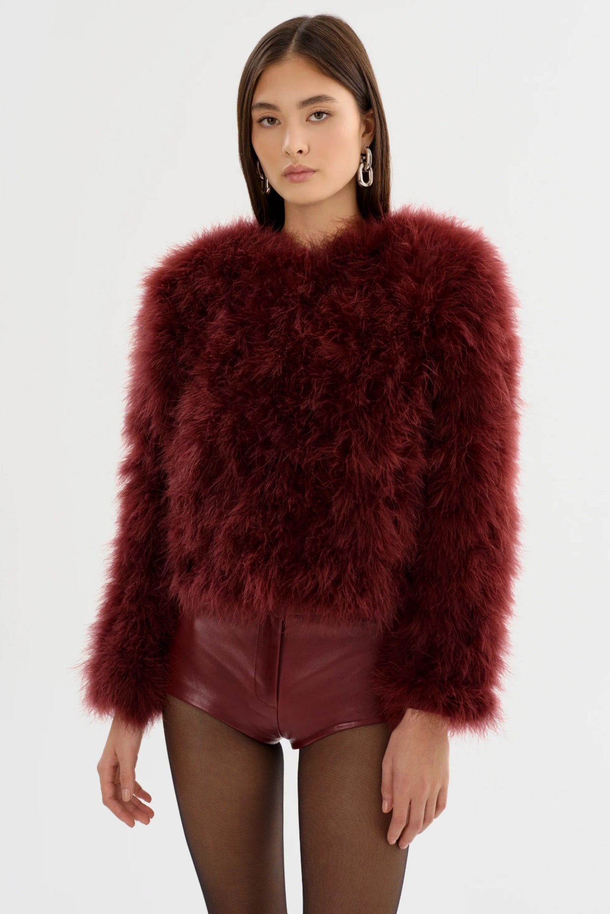 Dora Feather Jacket in Burgundy