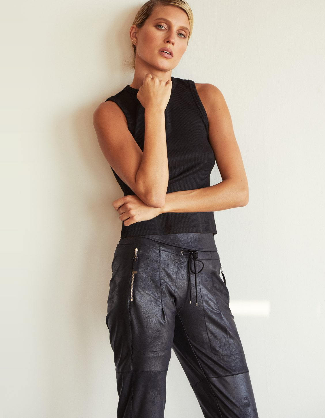 Candy Leather Jersey Pant in Black