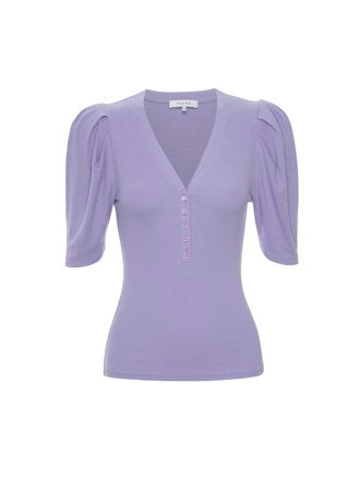 Rib Ruched Henley in Lilac