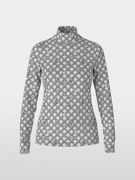 Fitted Turtle Neck Long Sleeve Logo Print Shirt