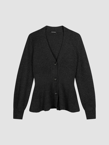 Merino Wool Buttoned Peplum Cardigan