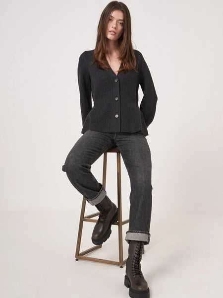 Merino Wool Buttoned Peplum Cardigan