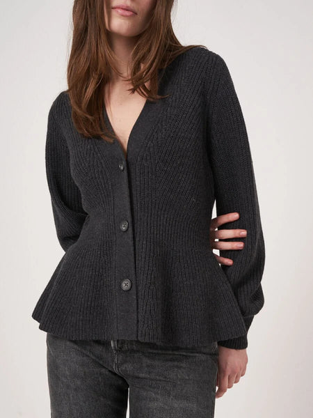 Merino Wool Buttoned Peplum Cardigan