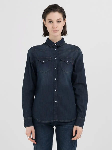 Dark Denim Slim Fit Western Shirt