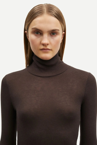 Sassonet Long Sleeve Turtleneck Top in Chocolate Brown