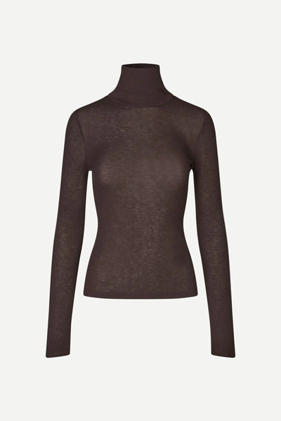 Sassonet Long Sleeve Turtleneck Top in Chocolate Brown