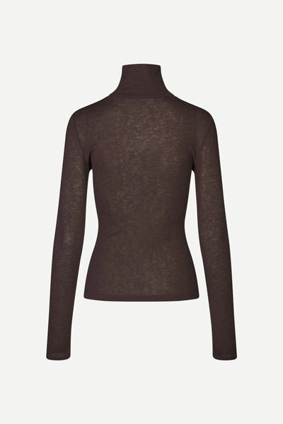 Sassonet Long Sleeve Turtleneck Top in Chocolate Brown